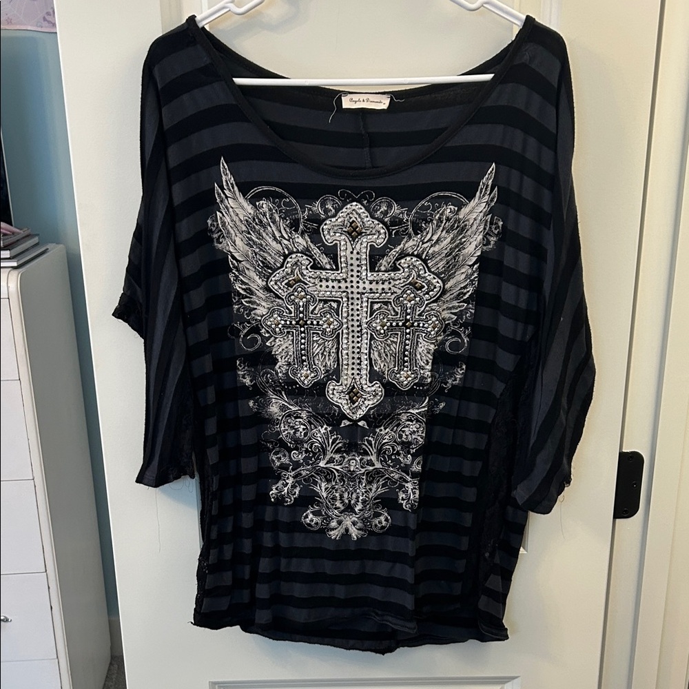 Angels and Diamonds Lace Panel Crosses Top